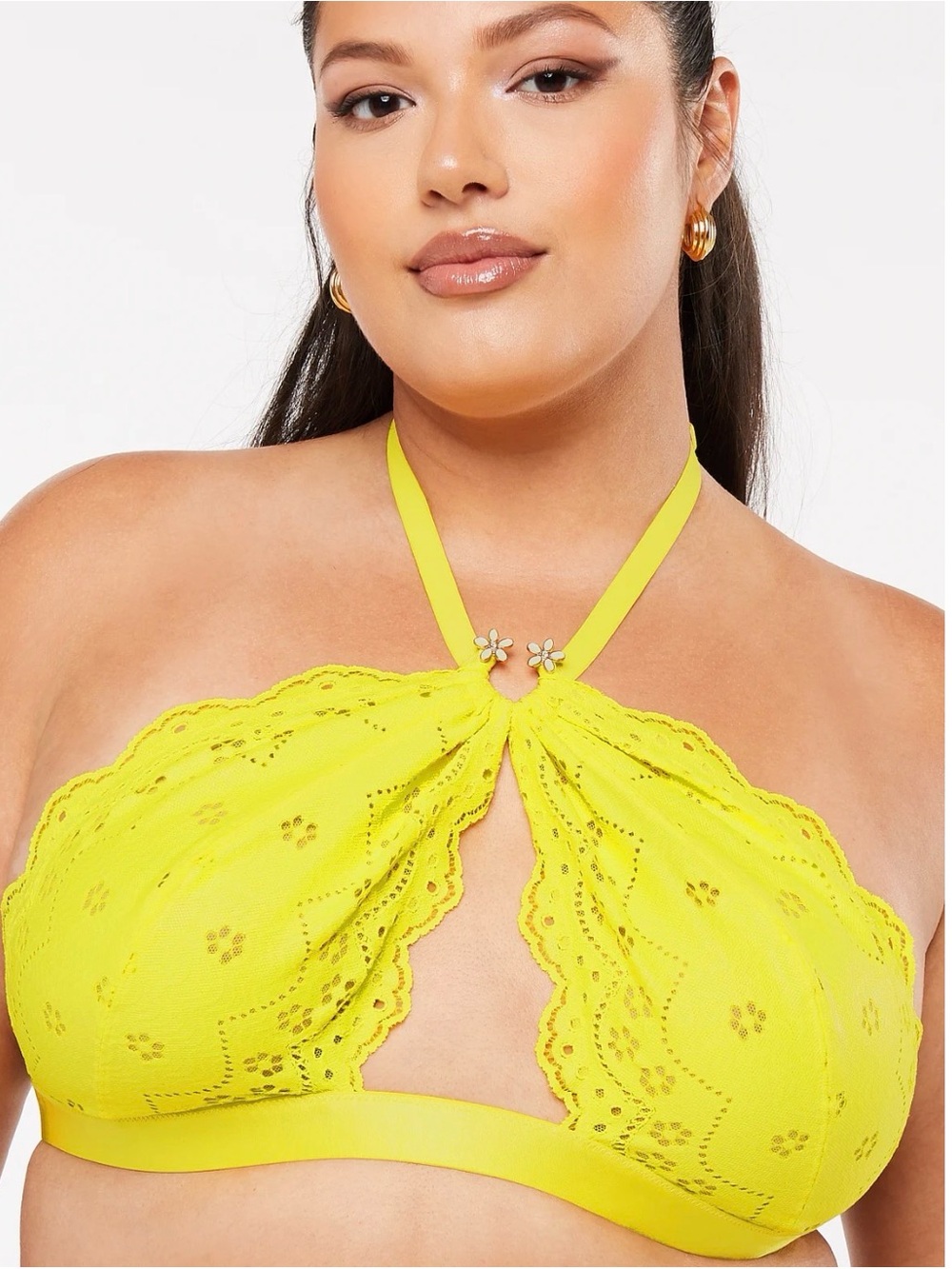 1X Savage x Fenty  Broderie Lace Halter Butta Yellow Bralette